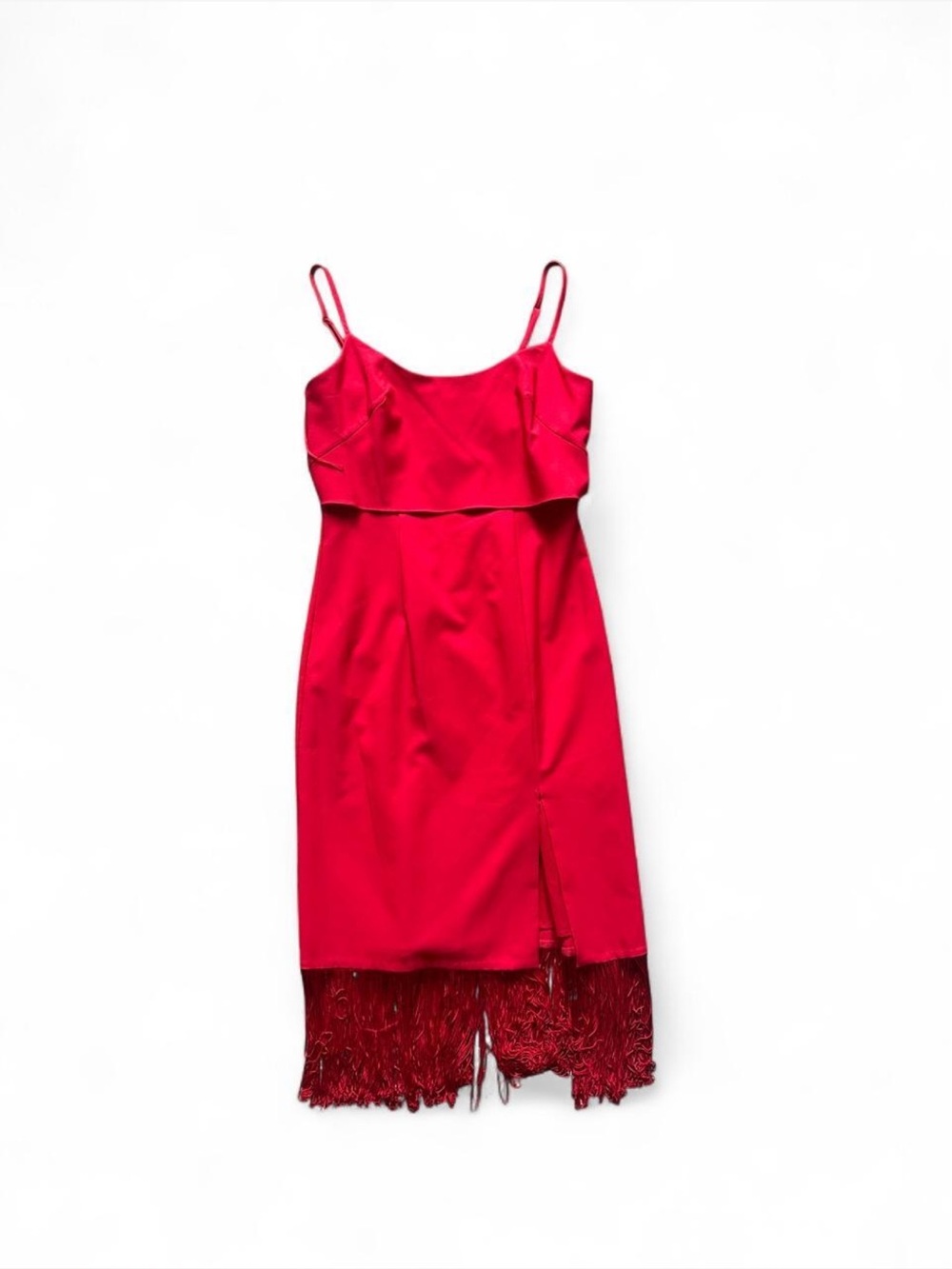 Adrianne papell Red fringe midi dress with spaghetti straps #fringedress #midi